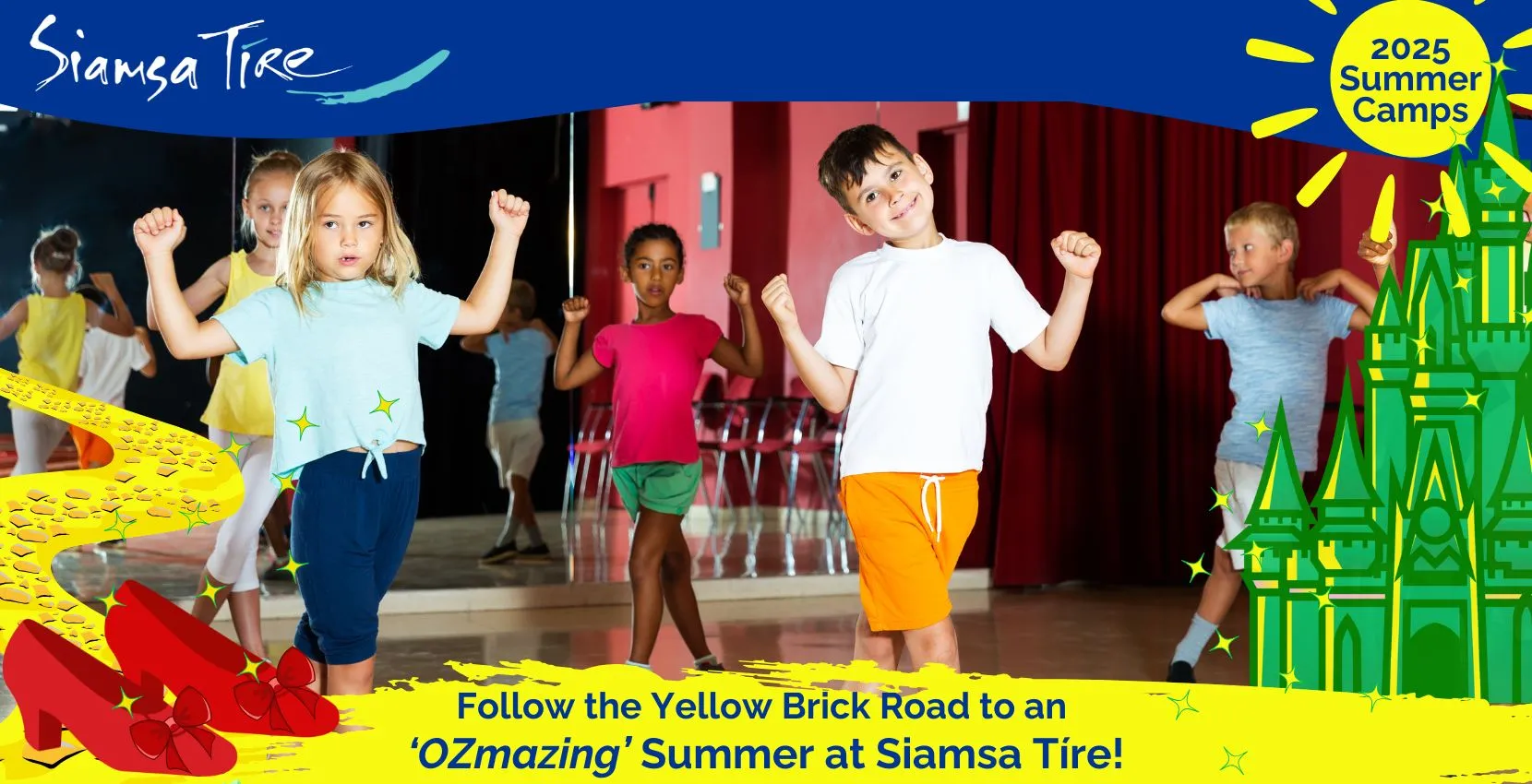 Four children dance in a studio; discover Siamsa Tíre traditional Irish arts performances.