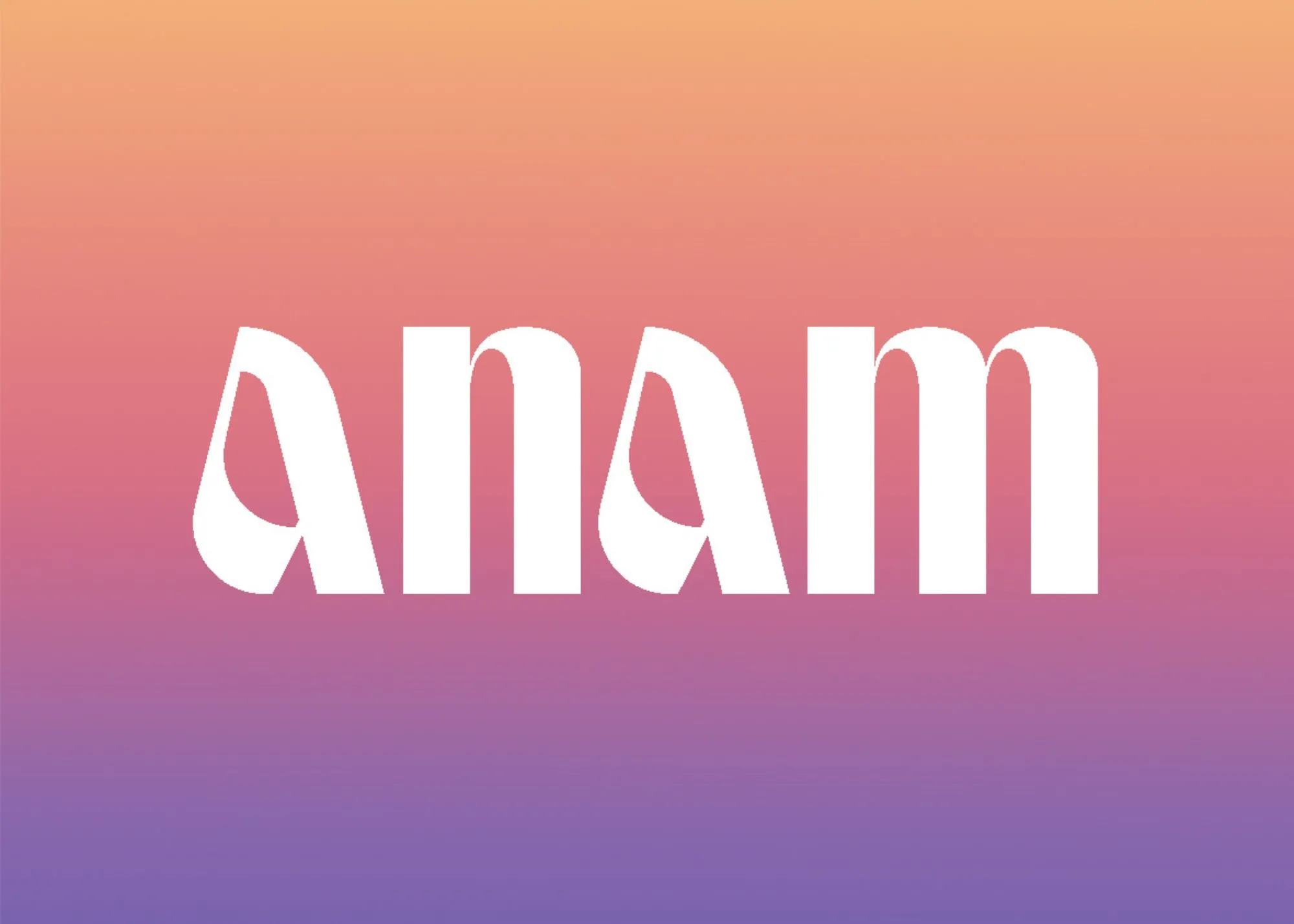 White text "anam" on a pink-purple-orange gradient, inspired by Arts centre Tralee Kerry.