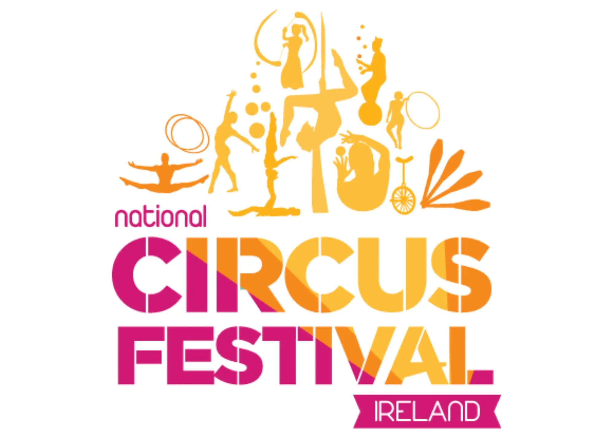 Logo for the National Circus Festival Ireland at Siamsa Tíre theatre Tralee with performer silhouettes.