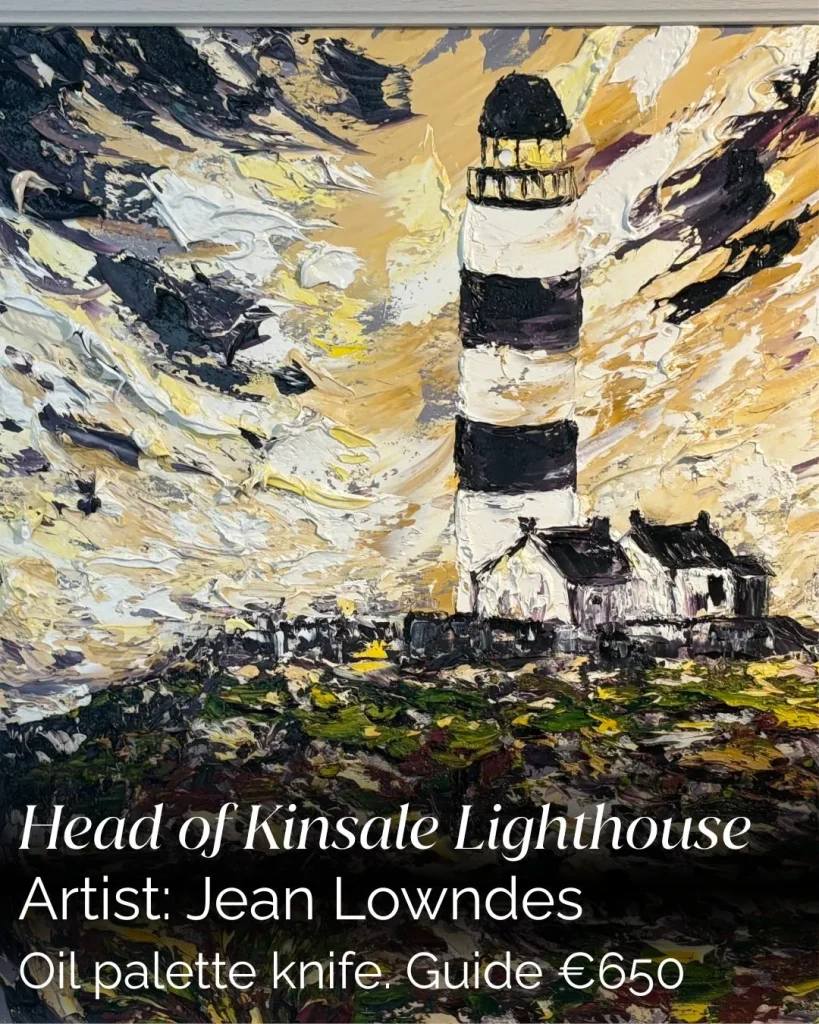 Impressionistic oil painting of a lighthouse near Siamsa Tíre arts centre, Tralee Kerry.