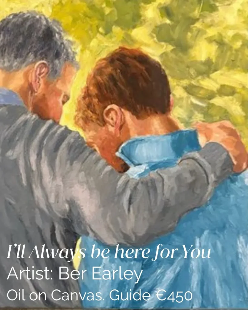 Two people embrace under green foliage. Book tickets Siamsa Tíre live show—text overlays below.