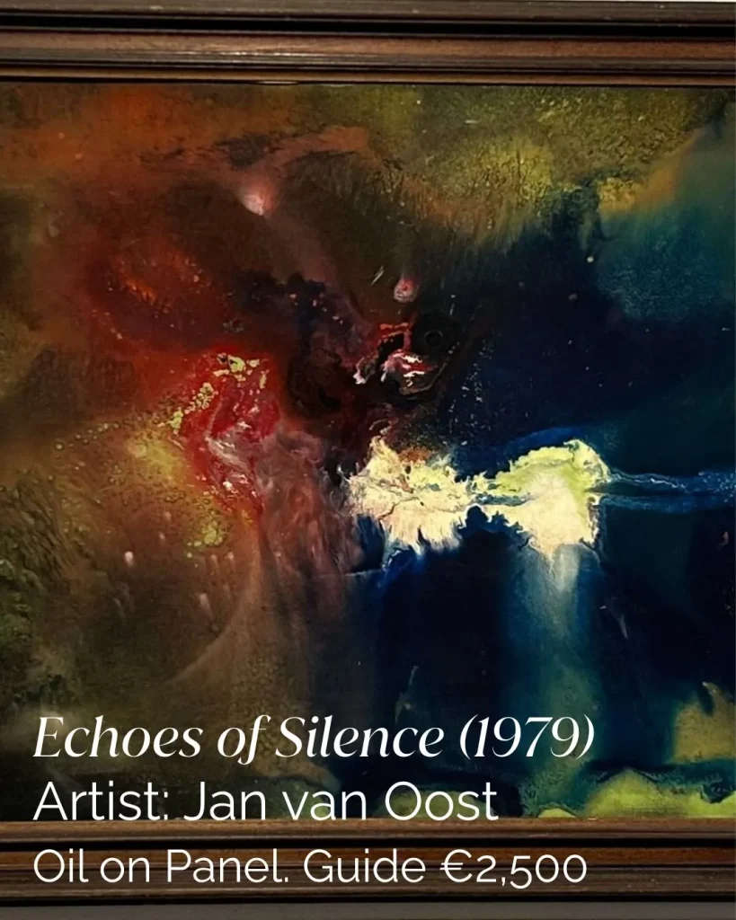 Abstract oil painting with swirling hues, inspired by Siamsa Tíre traditional Irish arts performances.