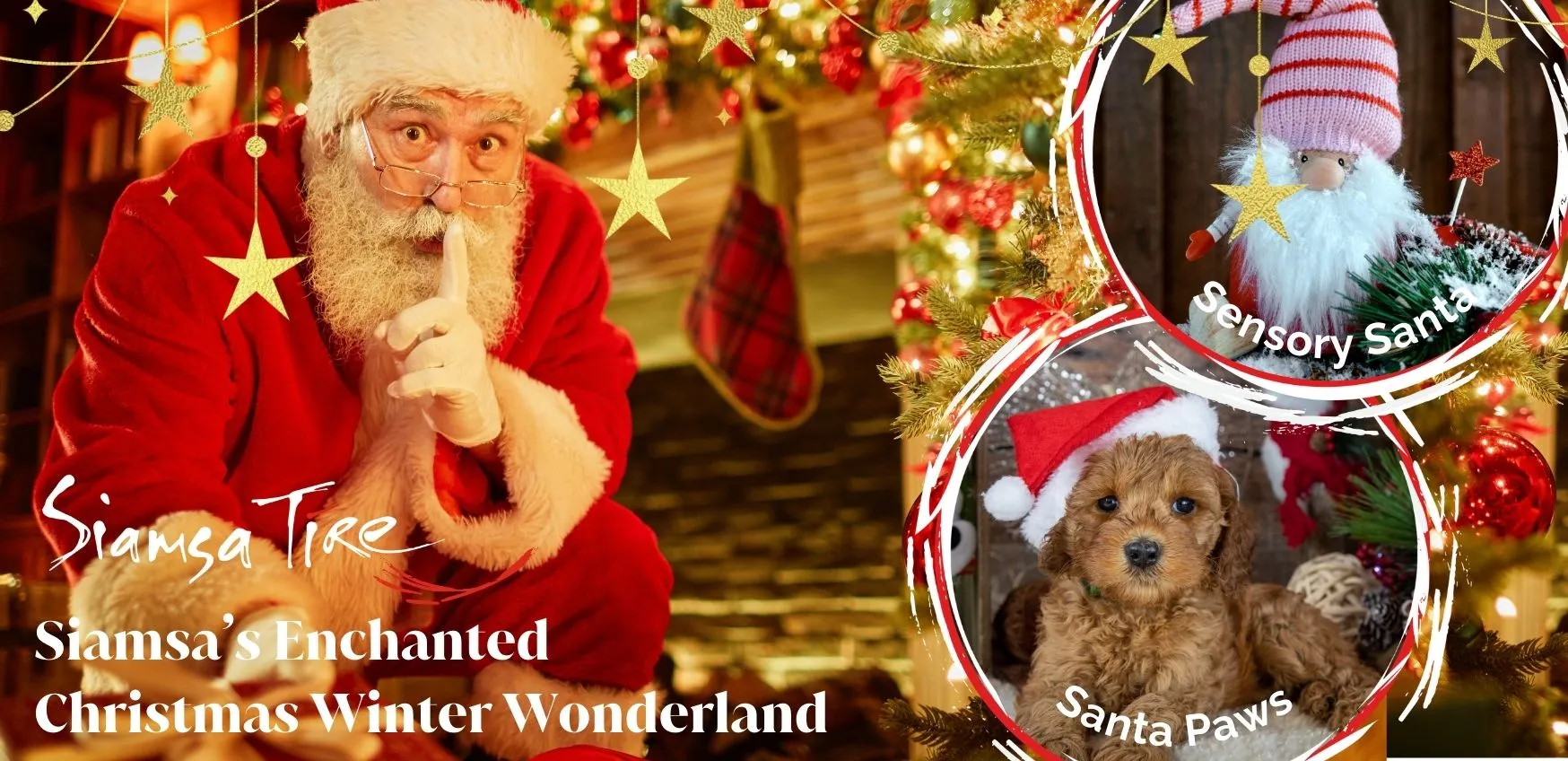 Santa Claus sitting beside a cosy Christmas fire