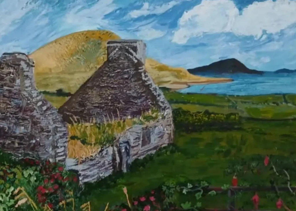 Image of a painting of a cottage by the sea