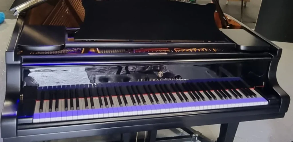 Photo of a pristine black Steinway Piano